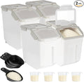 4 Pack Rice Container 25 lbs Large Bulk Flour Sugar Storage Holdhouse Plastic Grain Cereal Dry Goods Bin with Spoon and Measuring Cup for Kitchen Pantry Organization - Grey