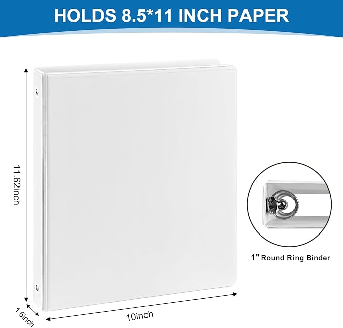 SUQJOY Durable 3 Ring Binders 1 Inch 36 Pack Bulk, Clear View Binders Bulk Three Ring Binders PVC Free, Fit for 8.5x11 inches for School or Office Supplie(White