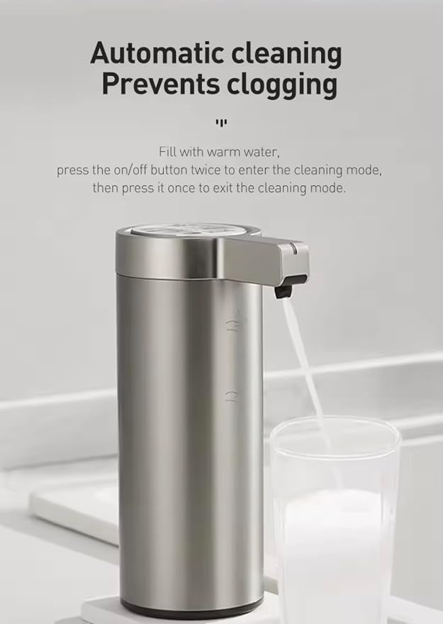 9 oz. Automatic Soap Dispenser – Touchless Infrared Sensor, Stainless Steel, IPX5 Waterproof, USB-C Rechargeable, for Bathroom & Kitchen, Hands-Free Soap Dispenser (Brushed Silver)