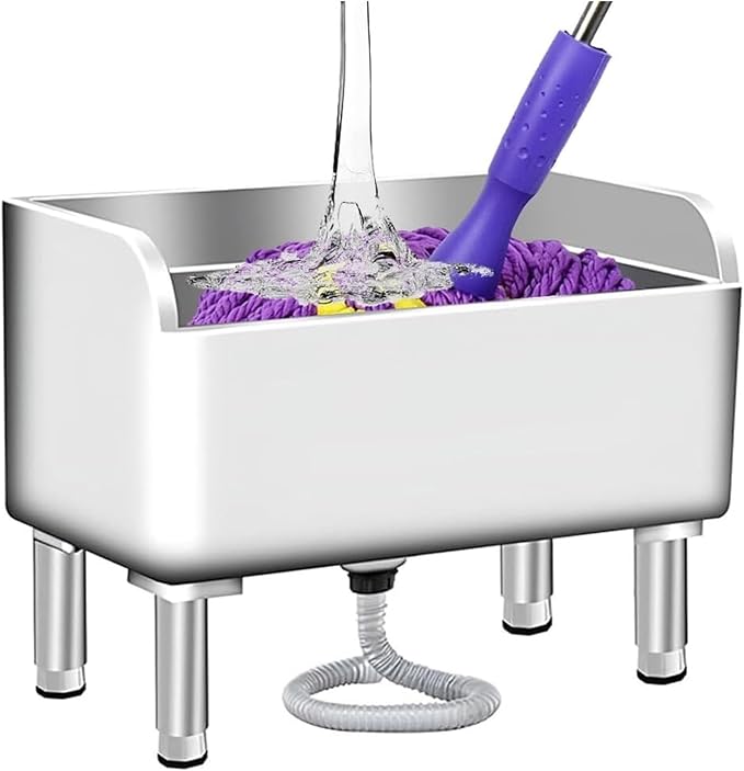 Commercial Floor Mop Sink, Stainless Steel Mop Service Basin Mop Bucket Laundry Room Slop Sink Utility Tub Mop Pool Kit for Kitchen/Restaurant/Business/Garages, Silver-60x41x55cm