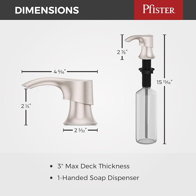 Pfister SoloTilt Kitchen Sink Soap Dispenser Counter-Mounted Stainless Steel Finish with Forward Tilting Thumb-Activated Pump Head and 16 oz Bottle for Dish Soap KSDKEMGS