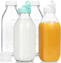 CUCUMI Moretoes 32 Oz Glass Milk Bottle with Reusable Strong Airtight Screw Lid, Reusable Glass Juice Bottles, Water Jug Breast Milk Pitcher, Buttermilk, Nut, Juice, Syrup, Coffee Creamer (4 Pack)
