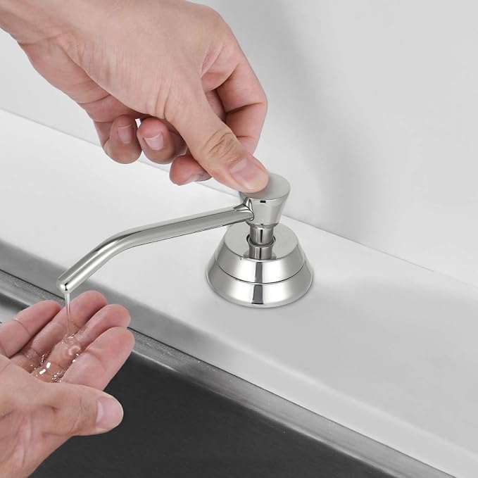 Stardrix Heavy Duty Brass Countertop Liquid Soap Dispenser, Commercial Grade Top Fill Built-in Soap Dispenser with 34 oz/ 1L Bottle for Bathroom, Kitchen, Public Restroom, Chrome Finish, 4” Spout
