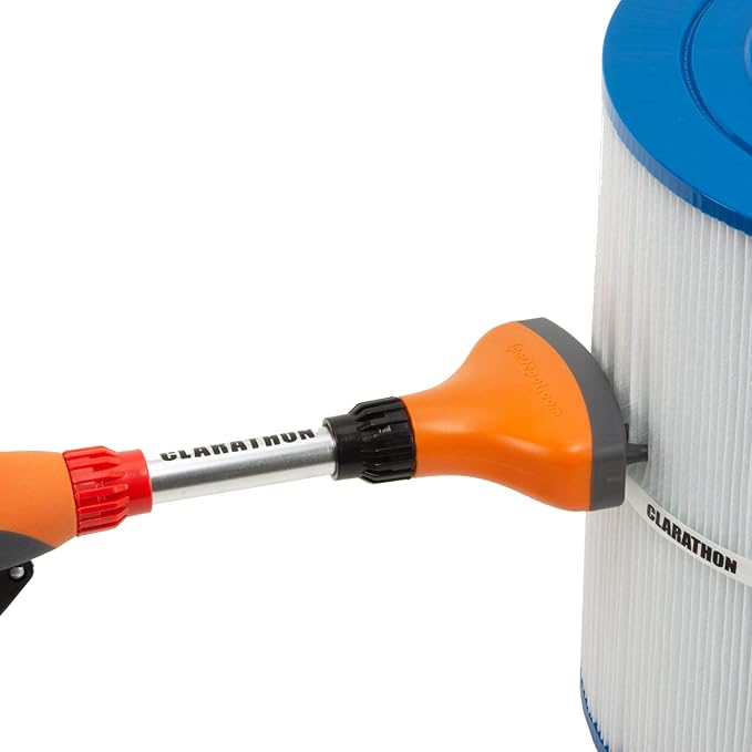 Clarathon Jet Stream Spa & Pool Filter Cleaner Dual Tool Set with Fan Spray Head for Outer Pleats + Long-Reach 360° Cartridge Core Cleaning Wand