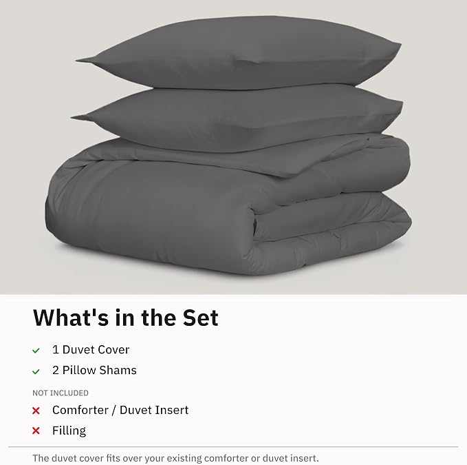 California Design Den 3-Piece Oversized King Duvet Cover Set - 400 Thread Count Sateen, Soft Comforter Cover Set, Button Closures, Corner Ties, Durable Bedding - Grey