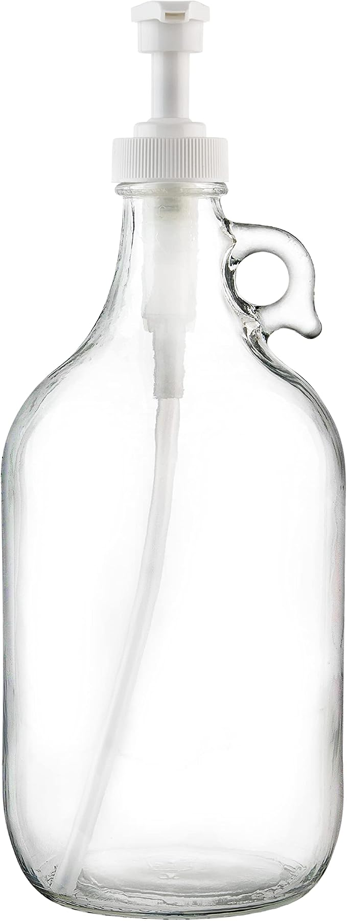 kitchentoolz Half Gallon Glass Laundry Detergent Dispenser with Pump, 64 oz Large Liquid Laundry Soap Dispenser Jug for Fabric Softener, Syrup and Laundry Room Use, Made in USA