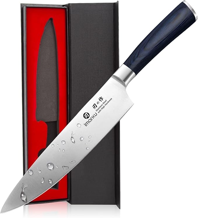 imarku 8 Inch Japanese High Carbon Gyutou Chef Knife, Blue Pakkawood Handle | Stainless steel blade, daily home cooking prep, ultra sharp professional kitchen knife, premium gift for men and women