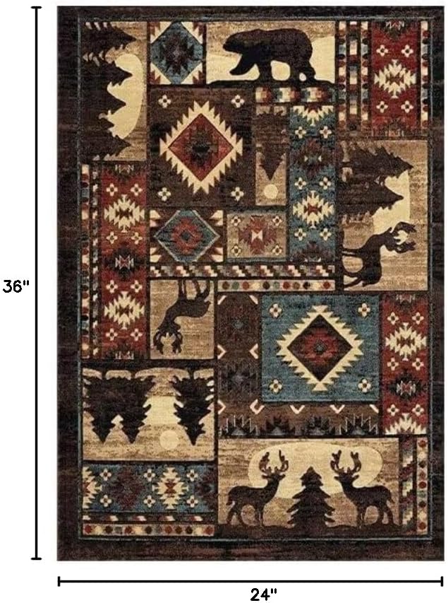 Empire Bear Cabin Area Rug for Hallway Rustic Lodge Border Rugs Multicolor Indoor Door Mat Moose Deer Floor Carpet Mats 2'x3'