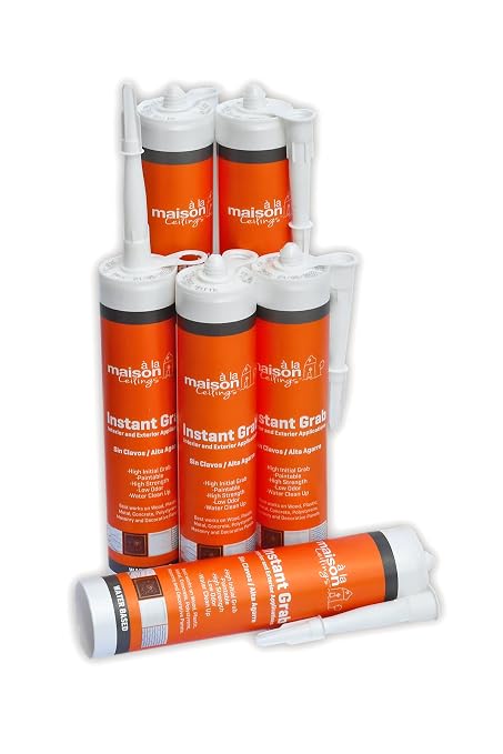 À LA MAISON CEILINGS Instant Grab White Adhesive - Ceiling Tile Wall Panel & Crown Molding Adhesive - High-Strength Water-Resistant Glue for Indoor/Outdoor Use - Easy-Apply Quick-Bond Formula (6-Pack)