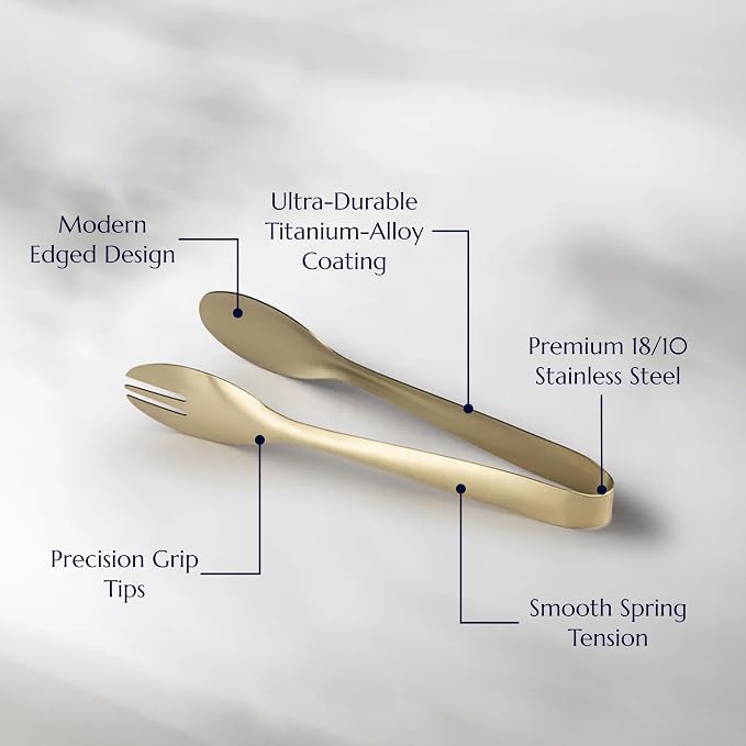 Stainless Steel Serving Tongs, Elegant Table Tongs for Dining (Matte Champagne Gold)