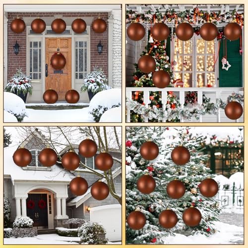 Wettarn 8 Pcs 6" Brown Christmas Tree Plastic Ball Ornaments
