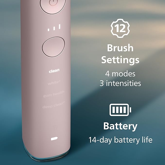 Philips Sonicare DiamondClean 9000 Electric Toothbrush - Sonic Toothbrush with App, Pressure Sensor, 12 Brushing Settings, Replacement Reminder, Charging Stand, Travel Case, Pink, HX9911/90