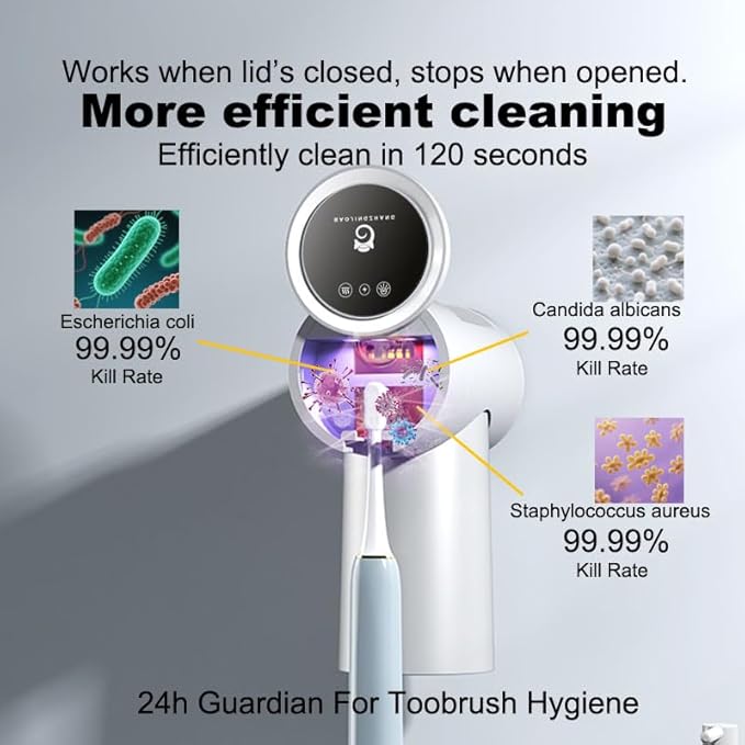 Toothbrush Cleaner & Toothbrush Holder,3-in-1 UV Toothbrush Sanitizer with Magnetic Cup Holder and Toothpaste Storage, Dual Mode Drying, 120s Quick Clean (Pink)