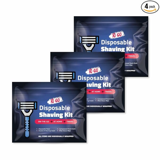On-the-Go Shaving Kit – Disposable Razor, Shaving Cream, Washcloth & Aftershave Wipe – Travel Friendly, Grooming Essentials for Hygiene when on the Go - Black (3)
