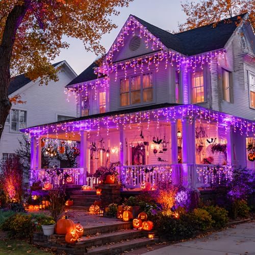 JMEXSUSS Orange and Purple Halloween Lights Outdoor, 400 LED 38.8 FT