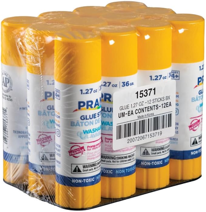 Prang Washable Glue Stick, Clear, 1.27 oz., 12 Count