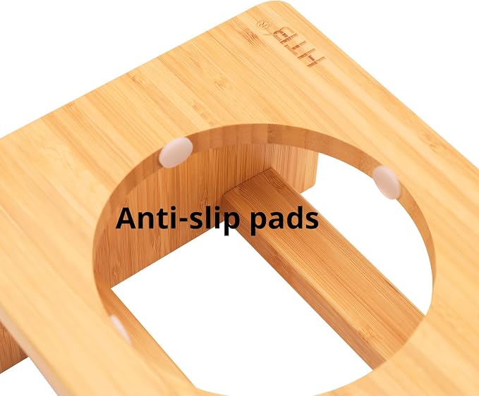 HTB Elevated Dog Bowl Stand with 2 Stainless Steel Bowls-4" H Small Bamboo | Raised Dog Bowl Stand, 4"tall, 21 Oz Bowls, for Small Sized Dogs, Pet-safe, Solid Bamboo