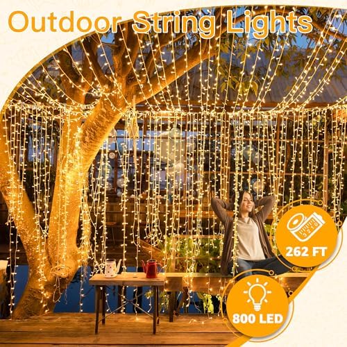 Ollny Christmas Lights Outdoor 800LED 262FT, Warm White Plug in Fairy Light