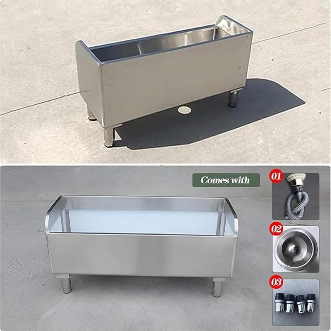Commercial Floor Mop Sink, Stainless Steel Mop Service Basin Mop Bucket Laundry Room Slop Sink Utility Tub Mop Pool Kit for Kitchen/Restaurant/Business/Garages, Silver-60x41x55cm