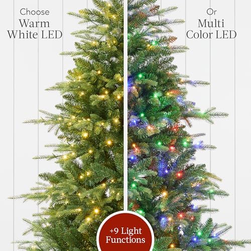 Best Choice Products Full Aspen Christmas Tree, 7.5ft Pre-lit Realistic Noble Fir w/ 700 Glowing Micro LED Lights, 2-in-1 White & Multicolor