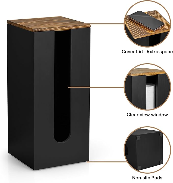 OUTNILI Freestanding Toilet Paper Holder Stand with Lid, Black Wooden Toilet Paper Storage Organizer for Bathroom Floor, Rustic Farmhouse Toilet Paper Storage Holds 3 Extra Large Rolls