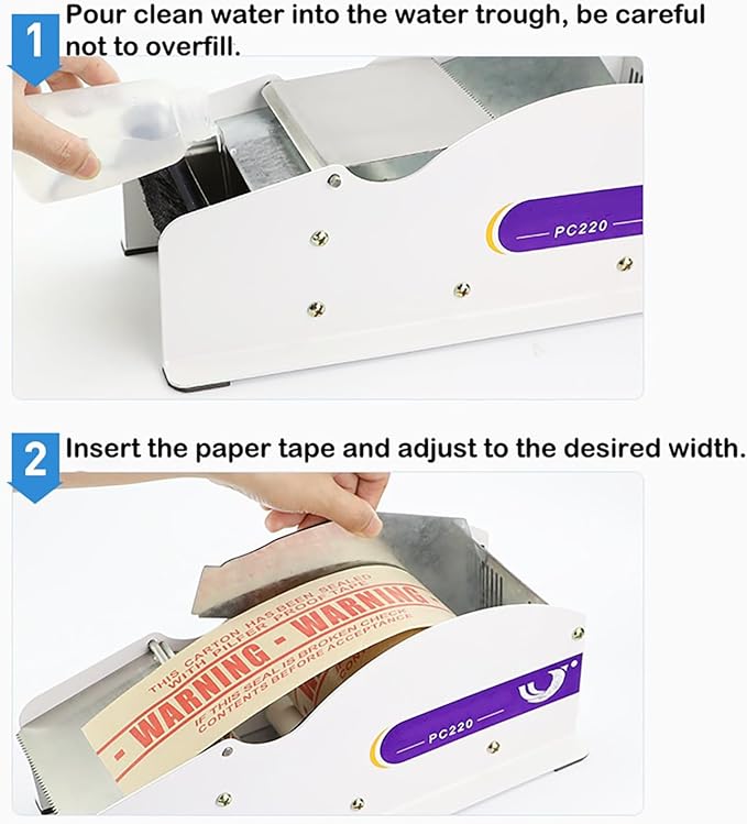 Water Activated Tape Dispenser, Stainless Steel Manual Tape Dispenser, Width Adjustable 0.98-3.54", Heavy Duty Kraft Gum Packing Tape Dispenser
