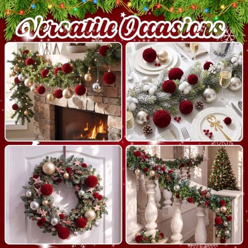 Civaner 52 Pcs Velvet Christmas Ball Ornaments Flocked Christmas Tree Hanging Ornaments 3 Assorted Size Shatterproof Xmas Ball Decorations Set for Xmas Holiday Winter Party Decor(Multicolor)