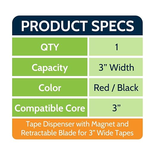 2-Inch Tape Dispenser with Heavy-Duty Magnet for Metal Surface Mounting, Retractable Safety Blade, Adjustable Tension Control - Ideal for Shipping, Packing, Moving, Warehouse, and Office Use (1 Count)