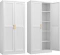 Steeloong 71"Metal Pantry Storage Cabinet with Doors & 4 Adjustable Shelves | Kitchen Pantry Cabinet,White Kitchen Cabinet with 2 Gold Handles,Tall Cabinet for Livingroom,Pantry, Bathroom,Kitchen