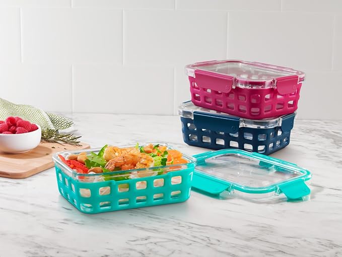 Ello Duraglass 3.4 Cup Glass Meal Prep Containers, 6 Pc, 3 Pack, Mixed Berry
