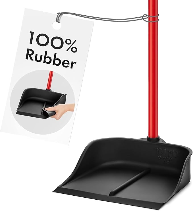 Dustpan with Handle by Ravmag- Solid Natural Rubber Construction- 2 Piece 29 Inch Handle Dust Pan- Stand Up Design- Accommodates Any Broom/Hand Brush- Best Dustpans for Home/Lobby/Shop