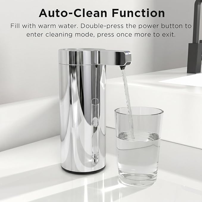 Newise Automatic Soap Dispenser with 3 Adjustable Dispensing Modes, 9 oz Touchless Sensor Stainless Steel, Rechargeable Hand Liquid Soap Dispenser for Kitchen & Bathroom, Chrome Metallic