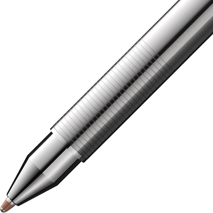 Lamy Set of 1 x ST Twin Pen 645 Multi-Pen System Stainless Steel Ballpoint Pen and Pencil in Silver and 1x Genuine Leather Case in Black for Two Writing Instruments
