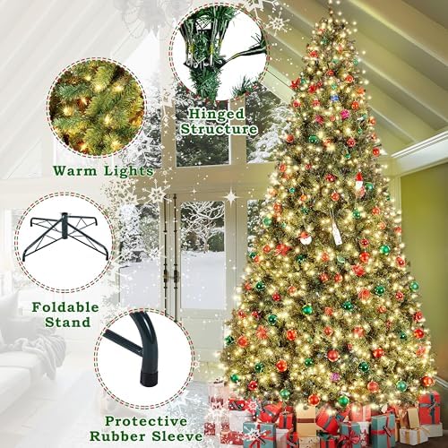 Yaheetech 12ft Pre-lit Christmas Tree with 1500 Warm White Lights, Green
