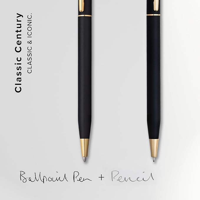 Cross Century, Black, Ballpoint Pen and 0.7mm Pencil Set, with 23 Karat Gold Plated Appointments (250105WG)