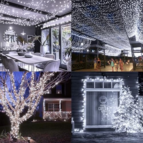 KNONEW 403FT 1000 LED Christmas Lights Outdoor String Light 8 Modes & Timer Fairy Lighting Plug in Waterproof for Xmas Yard Tree Wedding Party Holiday Decorations (Cool White)