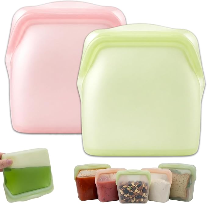 New Generation Silicone Storage, Reusable Silicone Food Storage Bags, Leak-Proof Upright Freezer Bags, Odor-Proof, High-Temperature Resistant, Microwave Dishwasher Safe for Snacks Leftovers (2-MixB)