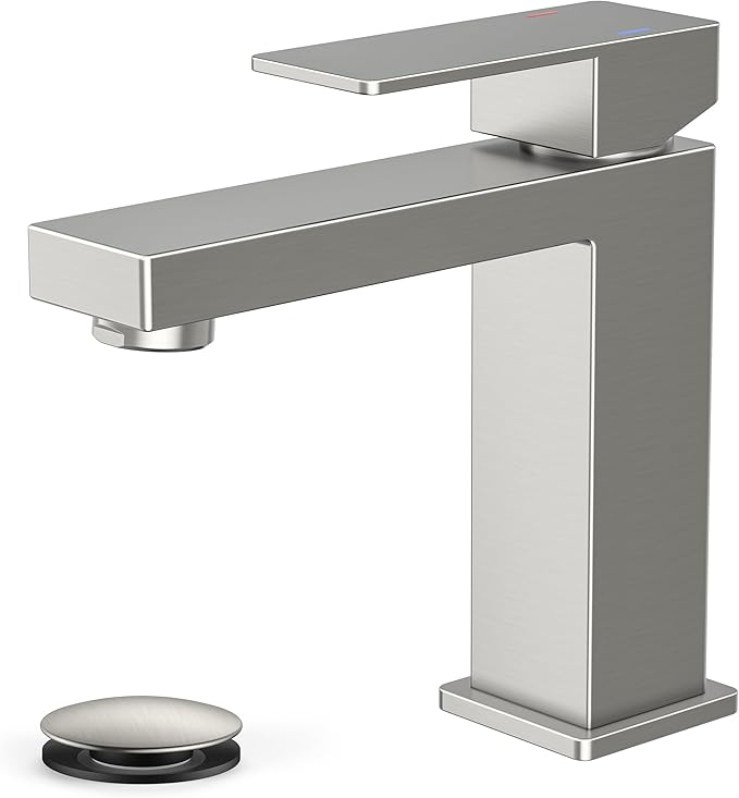 FORIOUS Bathroom Faucets, Single Hole Brushed Nickel Bathroom Faucet with Pop-up Drain, Lead-Free, Single Handle Faucet for Sink, Vanity, RV, Lavatory, Suitable for 1 or 3 Holes