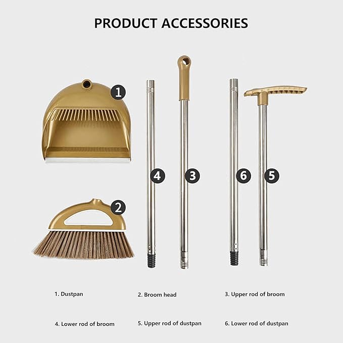 Broom and Dustpan Set,Large Broom and Dustpan,Broom and Dustpan Set,Heavy Duty Dust Pan with Long Handle Upright Dustpan Broom Set,Broom Home Kitchen Lobby Floor Use,Dust Pan and Broom Set