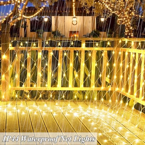 510 LED Christmas Net Lights, 28ft x 5ft Mesh Lights Outdoor Clear Wire 8 modes, Waterproof Connectable String Lights Plug in for Xmas Tree Bushes Garden Holiday Party Decorations - Warm White
