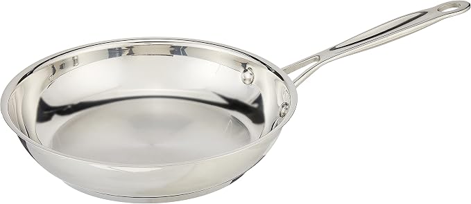 Cuisinart 8-Inch Open Skillet, Stainless Steel Skillet, Large Kitchen Pan, Dishwasher Safe, Compatible with Induction, Electric, Gas Cooktops, Oven Safe Saucepan, Cool Grip Handles