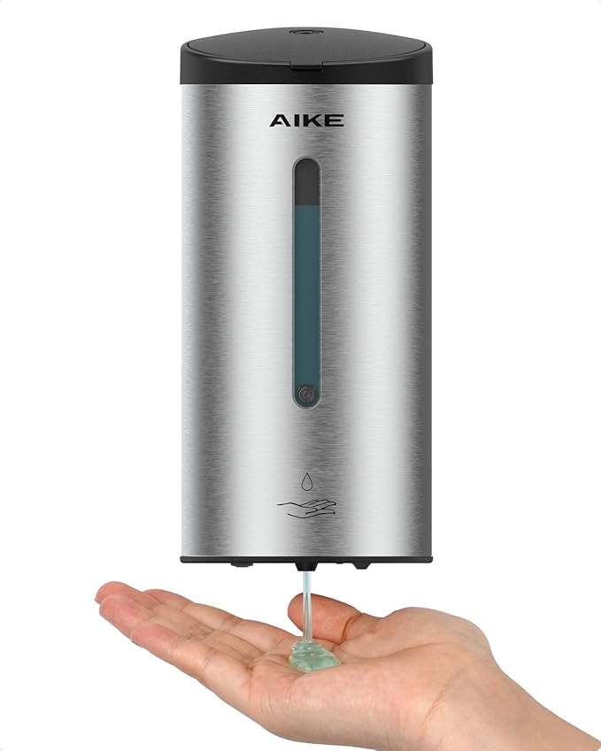 AIKE Automatic Liquid Soap Dispenser,25oz Capacity for Bathroom,Brushed | No-Drill and Screw Wall Mount Install Design for Space-Saving,4*AA batteries(Not Included) Ensure Long Standby,Model AK1205E