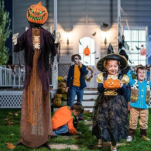 Tangkula 5.6 FT Halloween Animated Pumpkin Scarecrow with Moving Head
