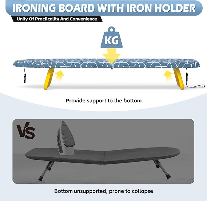 Foldable Small Ironing Board Tabletop, Mini Iron Board Small, Table top mini Ironing Boards Small with Cover and pad, Folding Compact Portable Iron and Ironing Boards Set for Travel, 32 * 12 Sky Blue