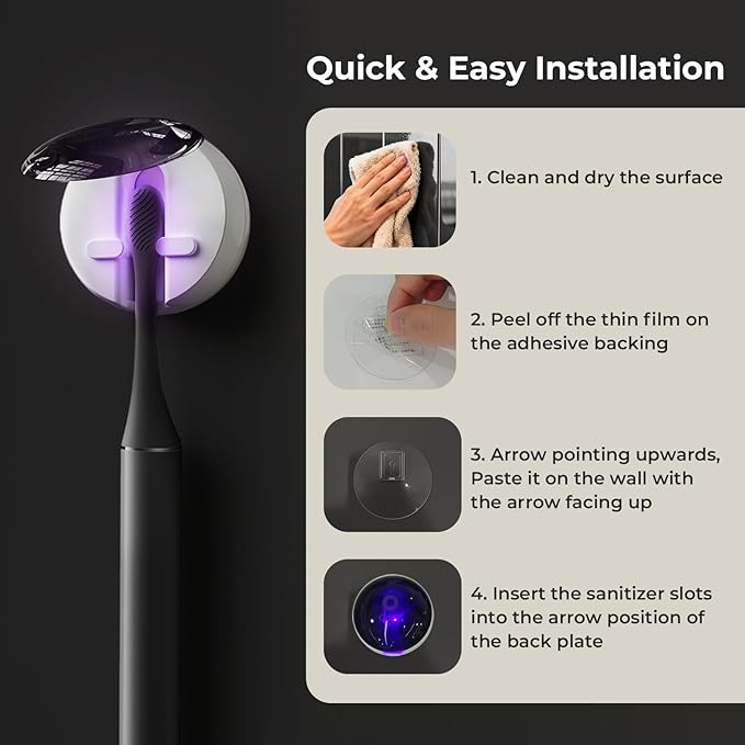 Oday Rechargeable Electric Toothbrush for Adults with Wall Mounted UV-Cleaning Tooth Brush Protector Case and 4 Brush Heads, Smartimer, IPX7 Waterproof, 1 Month+ Battery, Sleek Aluminum Body Black