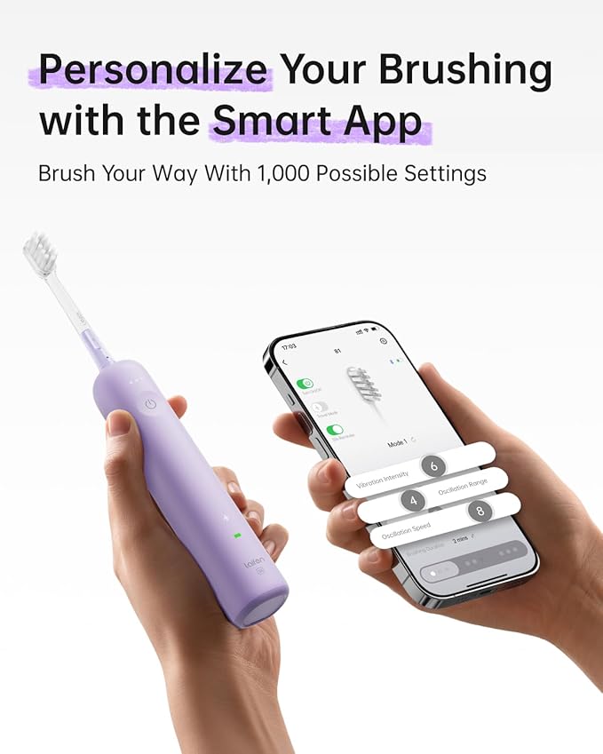 Laifen Wave Special Electric Toothbrush, Oscillation & Vibration Sonic Electric Toothbrush for Adults with App, 2 Brush Heads, IP68 Waterproof Travel-Friendly (Misty Lavender)