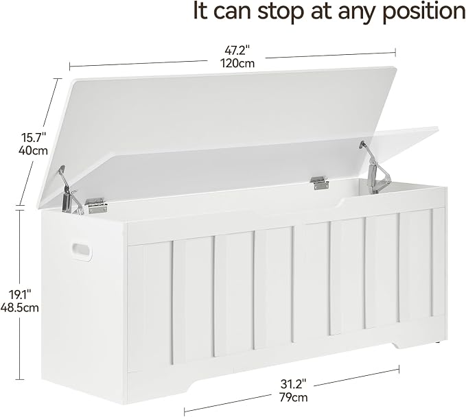 VANKILEY 47.2" Storage Chest Extra Large,Storage Trunk with 2 Safety Hinges,Wooden Storage Bench,Shoe Bench,47.2x15.7x19.1 Inch,Easy Assembly,Storage Bench for Bedroom,Living Room,entryway(White