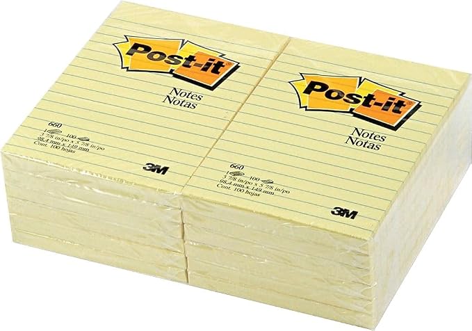 Post-it 660YW Post-it Notes, Lined, 100 Sh/Pad, 4-Inch x6-Inch, 12/PK, Yellow