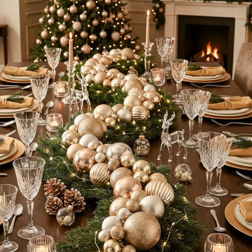 9.8 ft Christmas Ball Garland, Champagne Gold