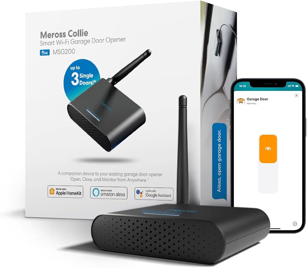 meross Smart Garage Door Opener Remote with External Antenna | Compatible with Apple HomeKit, Amazon Alexa, Google Assistant, SmartThings, Up to 3 Single Doors, App Control, No Hub Needed